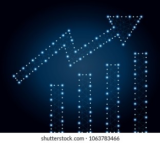 Abstract illustration of growth chart, consisting of points, lines, triangles and polygons. Vector wireframe concept. Polygonal low poly design. Business vector wireframe polygon concept.