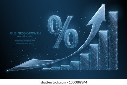 Ilustración abstracta de un gráfico de crecimiento con una flecha que indica el vector de crecimiento, en un fondo oscuro