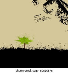 Abstract illustration. Grunge background with splash tree.