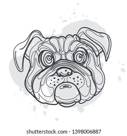 Abstract illustration with hand drawn cartoon animal dog face. concept of man's best friend.