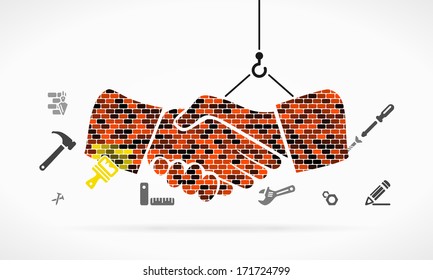 Abstract illustration of a handshake construction site