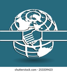 Abstract Illustration of Handshake on the Background of the Globe