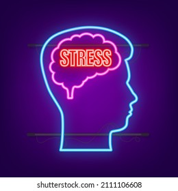 Abstract illustration with head stress neon style on white backdrop. Cartoon vector illustration. Abstract cartoon design.