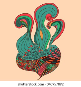 Abstract illustration heart and waves. Colorful doodles