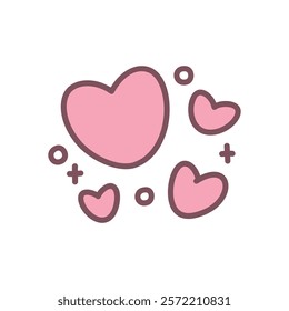 Abstract illustration with hearts and sparkles. Cute hand drawn illustration isolated on a white background. Kawaii St. Valentine day sticker. Vector 10 EPS.