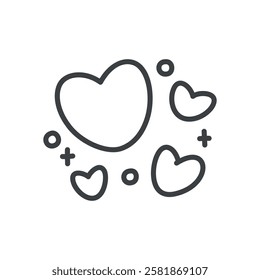 Abstract illustration with hearts and sparkles. Cute hand drawn illustration isolated on a white background. Kawaii St. Valentine day sticker. Vector 10 EPS.