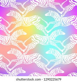 Abstract illustration herd of zebras, animal seamless pattern, fashion striped print, spring summer, design trendy fabric texture, tropical vector