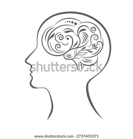Abstract illustration human brain in decorative ornate style, metaphor of mental health, psychology, thinking