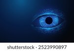 Abstract illustration of human eye in low poly style. Blue geometric background depicting human eyes vision healthcare and medicine concept by wireframe connection structure