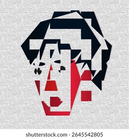 An abstract illustration of a human face in bold shapes and colors, capturing feelings of sadness and emotional depth. Ideal for expressing sorrow and introspection in art and design projects.