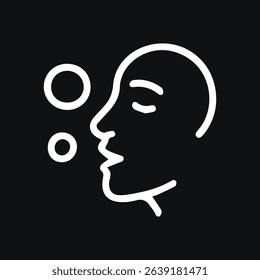 Abstract illustration of a human face outline with circles around it representing thoughts or calmness isolated on black. Minimalist design and clean vector.