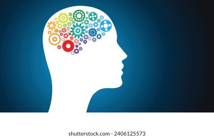 Abstract illustration of human head and brain in form of Gears. EPS. Vector file.