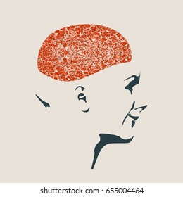 Abstract illustration of a human head with brain. Woman face silhouette. Medical theme creative concept