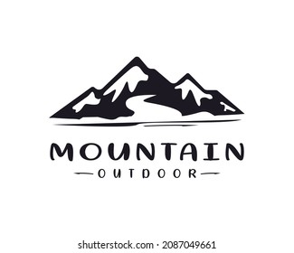 Abstract Illustration Ice Snow Rocky Mountain Symbol. Creek River Mount Peak Hill Nature Landscape view Logo Design Inspiration