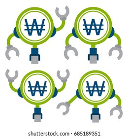 abstract illustration icon for money maker robot. Inspired search concept (magnifying glass) and automated systems (robots). Designed for financial businesses.