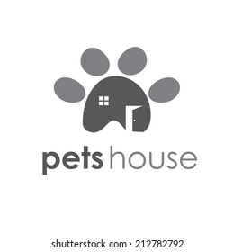 Abstract illustration icon of pets paw with window and door