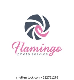 Abstract illustration icon of shutter and flamingo