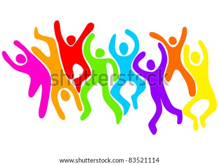 Abstract illustration of iconic figures jumping and dancing