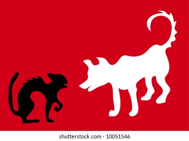 Abstract illustration with the image of a dog and a cat