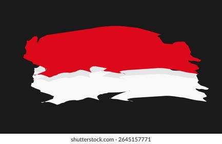 ilustração abstrata da bandeira indonésia com um efeito dinâmico, pincelada ou pintura-splatter em vermelho e branco contra um fundo escuro. Ela transmite patriotismo adequado para temas nacionais modernos