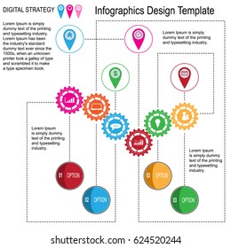 Abstract  Illustration of info graphics design with gear and icons.