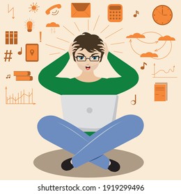 Ilustración abstracta del flujo de información persiguiendo el concepto de sobrecarga de un hombre.