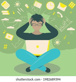 Ilustración abstracta del flujo de información persiguiendo el concepto de sobrecarga de un hombre.