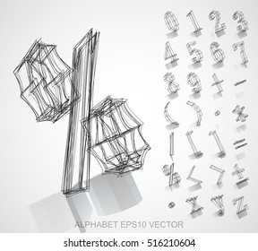 Abstract illustration of a Ink sketched Numbers And Mathematical Symbols with Reflection. Set of hand drawn 3D Numbers And Mathematical Symbols for your design. EPS 10 vector illustration.