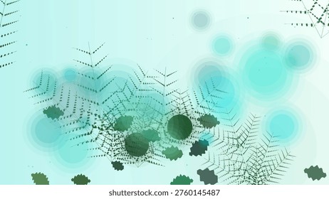 Abstract illustration of interconnected green and blue organic shapes with intricate line details on a light blue background