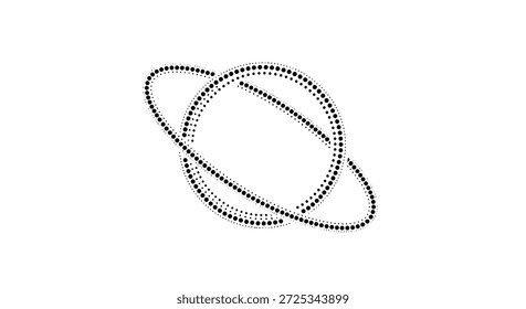 Ilustração abstrata de círculos de interseção formados por pontos, criando um design geométrico e minimalista. Os círculos interconectados representam conceitos como conexão, órbita e rotação,