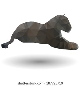 Abstract illustration of jaguar in origami style on white background. Low poly.