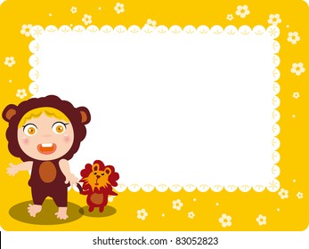 Abstract illustration of kid and Lion Toys frame