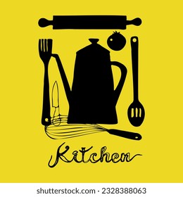 abstract illustration of kitchen tools for wall decoration