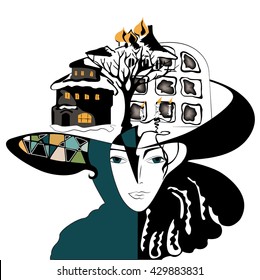 Abstract illustration of lady in hat