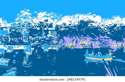 Abstract illustration of a lake view, with an epic color combination. Good as a background.