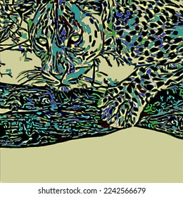 ilustración abstracta del leopardo en el árbol frente a un fondo amarillo