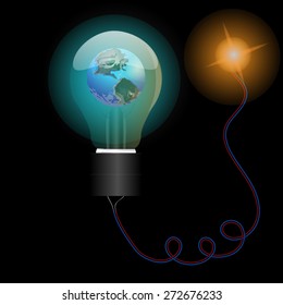 abstract illustration of light bulb in her Earth pitaetsya energy from the sun, the concept of alternative energy