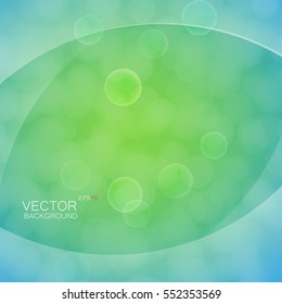 Abstract illustration of light cloudy circles like bokeh effect on blue and green gradient background with light smooth layers on sides