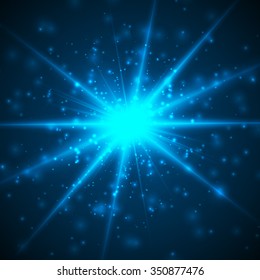 Abstract illustration of lighting flare with shining particles. Vector.