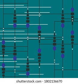 Abstract illustration with lines, circles, and squares resembling a grid.
