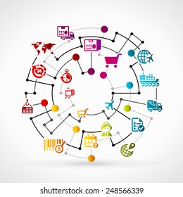 Abstract illustration with logistics infrastructure icon set