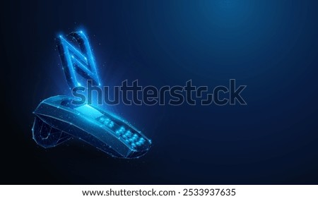 Abstract illustration of low poly nfc contactless payment sign over pos paying terminal. Geometric background depicting RFID technology and near-field communication for payments concept by wireframe