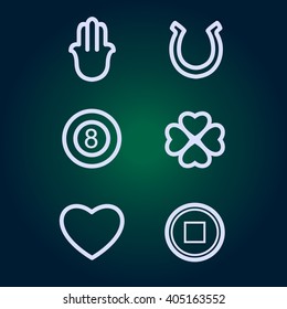 Abstract illustration of luck symbols icon, set