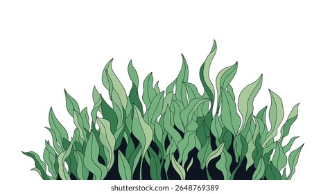 Ilustração abstrata de plantas aquáticas verdes exuberantes balançando suavemente em água clara representando a beleza natural e os ecossistemas marinhos