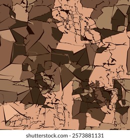 abstract illustration made from small irregularly shaped pieces in different shades of brown and beige.  arranged chaotically, a feeling of depth and volume. The colors are shades of beige and brown, 