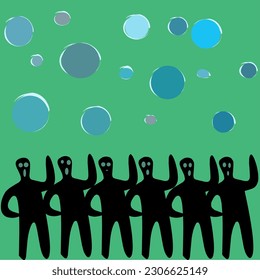 An abstract illustration of a man dancing on a green background