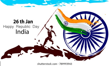 Abstract illustration of A man running holding indian flag. for Happy republic day India