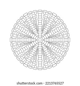 Abstract illustration. Mandala, wheel, mechanism. Coloring book