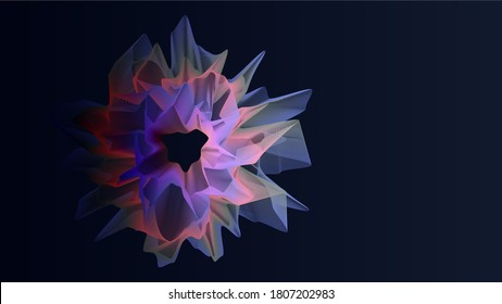 Abstract illustration from many multicolored lines on a dark background