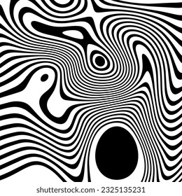 ABSTRACT ILLUSTRATION MARBLED TEXTURE LIQUIFY PSYCHEDELIC BLACK AND WHITE DESIGN. OPTICAL ILLUSION BACKGROUND VECTOR DESIGN